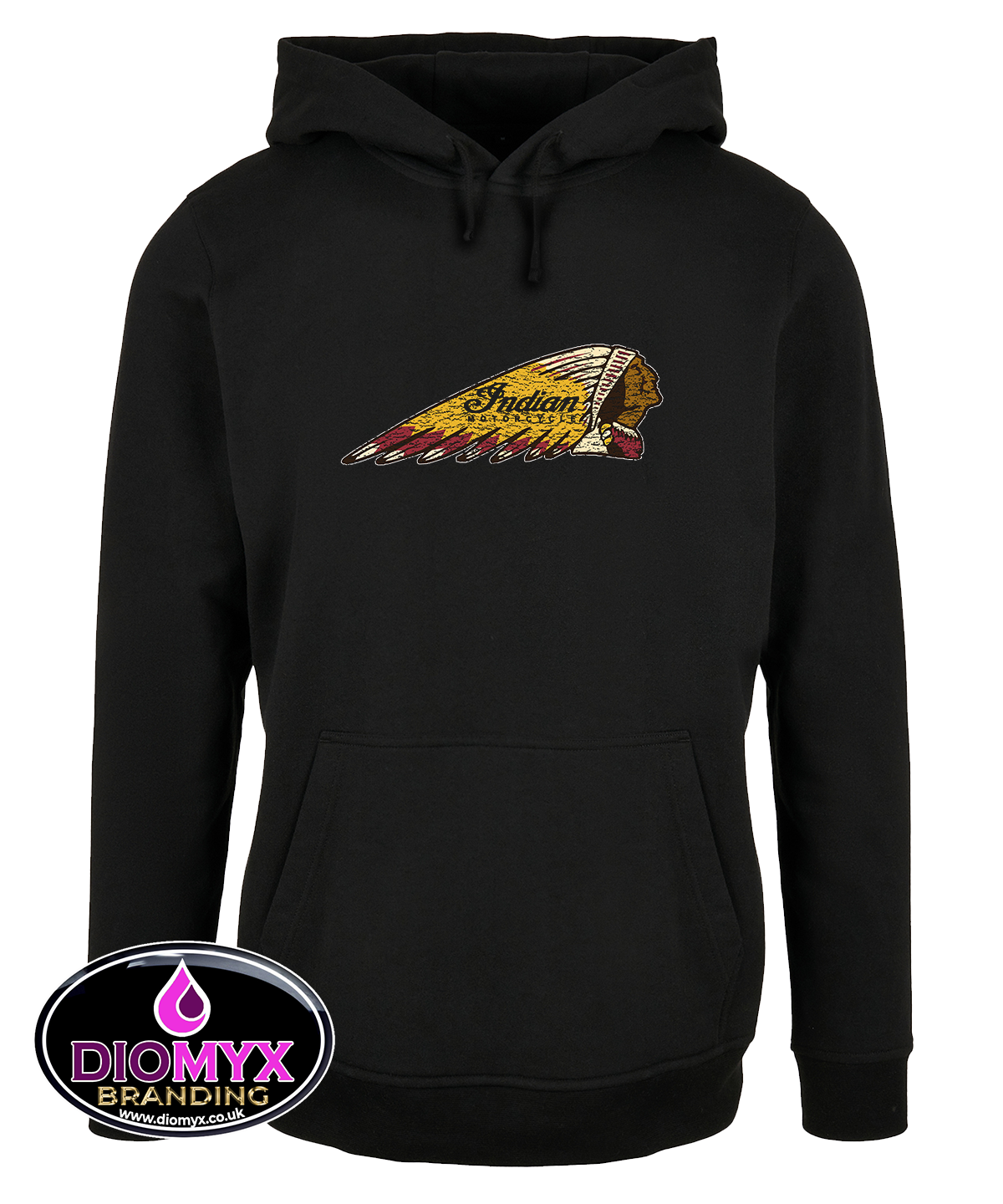 Indian Motorcycle Head Distressed Effect Logo Hoodie (Colour or Grey Logo)