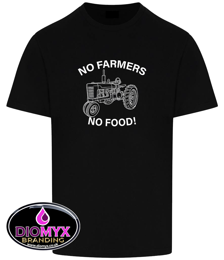 'NO FARMERS - NO FOOD' JOHN DEERE VINTAGE TRACTOR OUTLINE DRAWING Logo T Shirt - up to 6XL