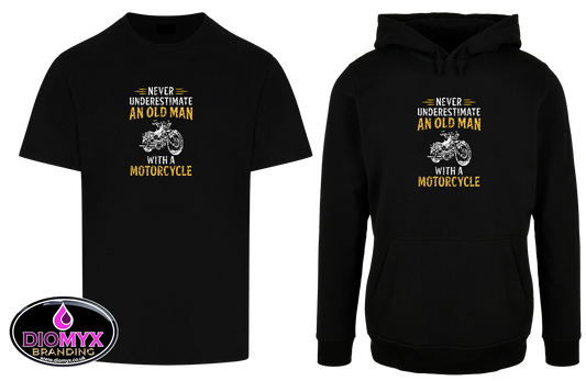 Never Under Estimate an Old Man Motorcycle Distressed Logo Hoodie